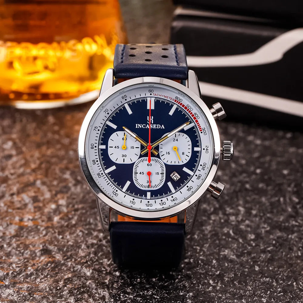Reloj de cuarzo multifuncional luminoso, deportivo, impermeable y con cronógrafo, de cuero