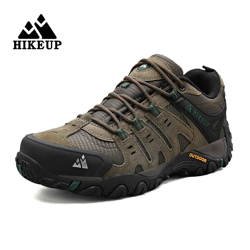 HIKEUP Men's Hiking Shoes Suede Leather Outdoor Shoes Wear-Resistant Men Trekking Walking Hunting Tactical Sneakers