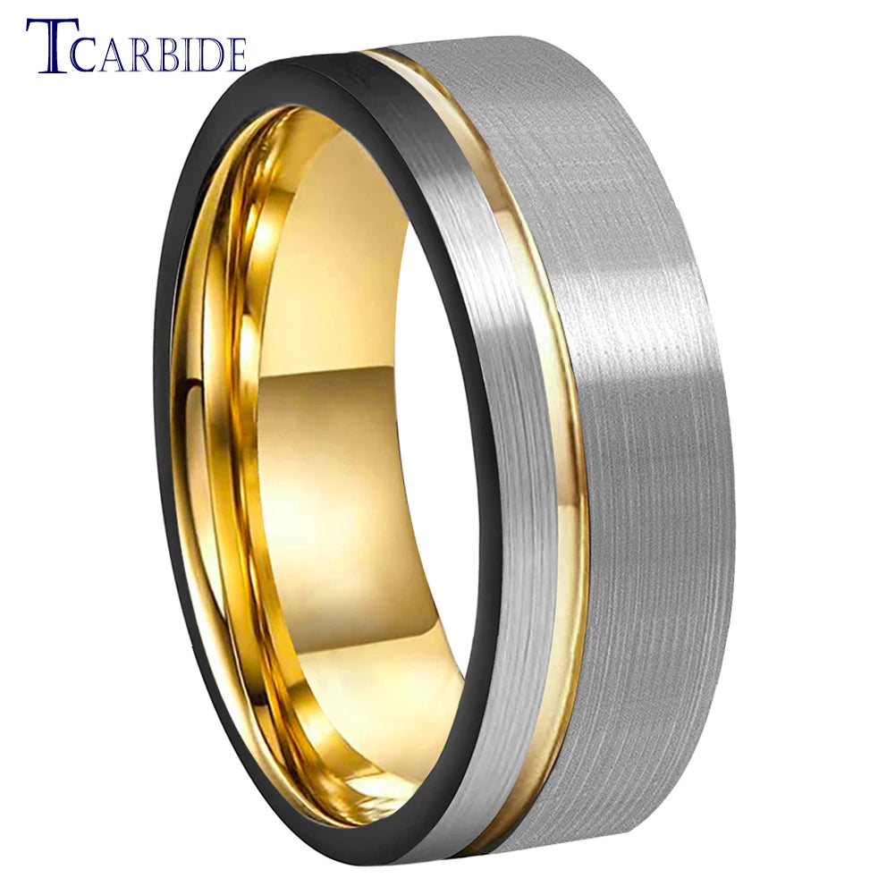 TCarbide 8mm, obrączka ślubna z wolframu, szczotkowana, z rowkiem i przesunięciem, biżuteria modowa dla kobiet i mężczyzn, doskonała jakość, pełna rozmiarówka w magazynie