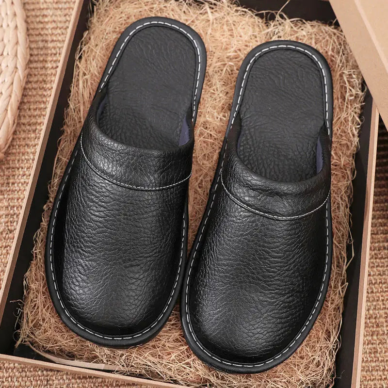 Vattentäta tofflor i konstläder för män, vintertofflor med päls för inomhusbruk, herrtofflor, tofflor för sovrummet, plus size 47 48