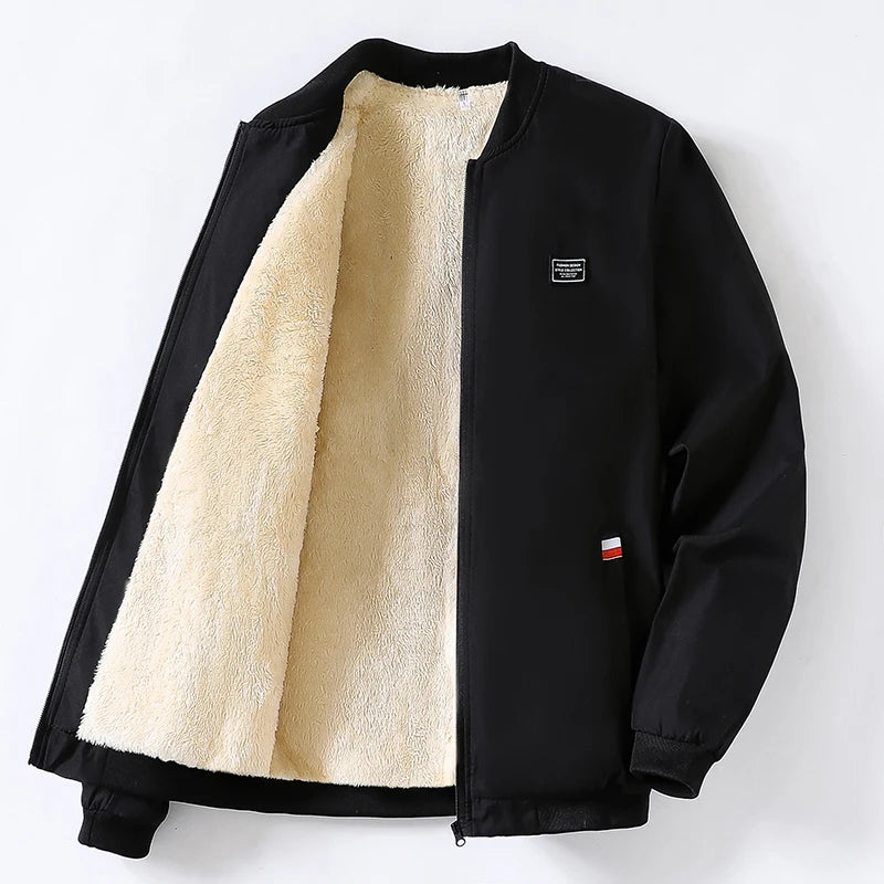 Chaqueta cortavientos para hombre con cuello tipo béisbol, cierre de cremallera y manga larga, estilo casual y moderno de ajuste regular para otoño e invierno