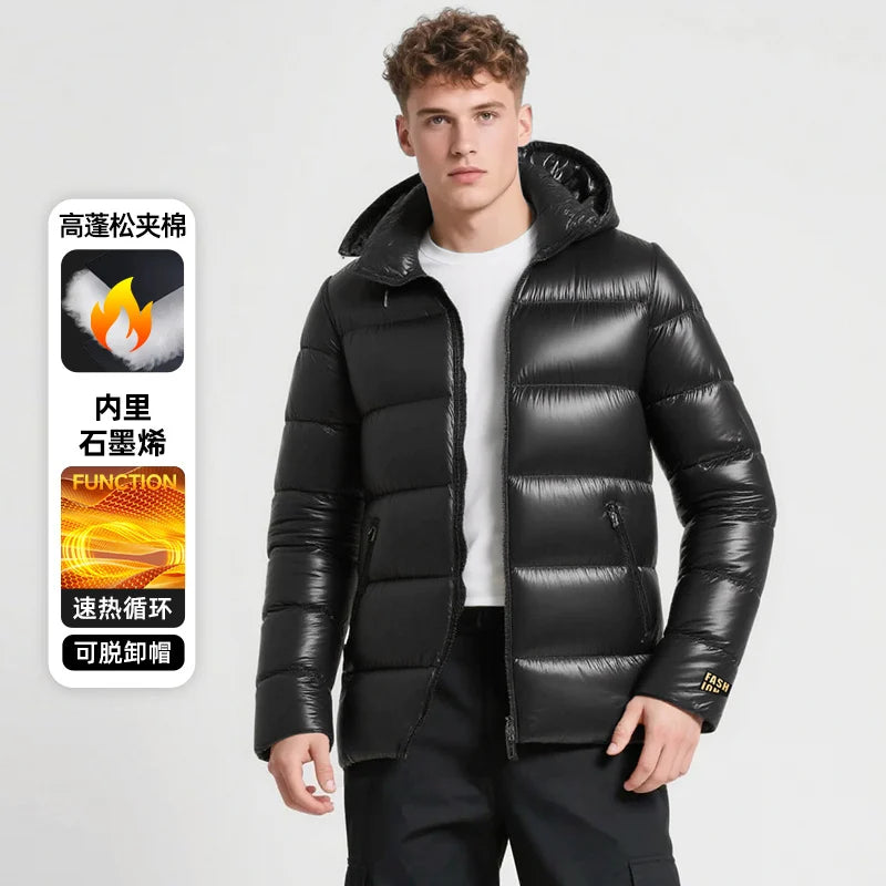 New Glossy Parkas Black Gold Short Cotton Jacket Mens Winter Shiny Parkas Warm Jacket With Hood Casual Quilted Puffer Jackets