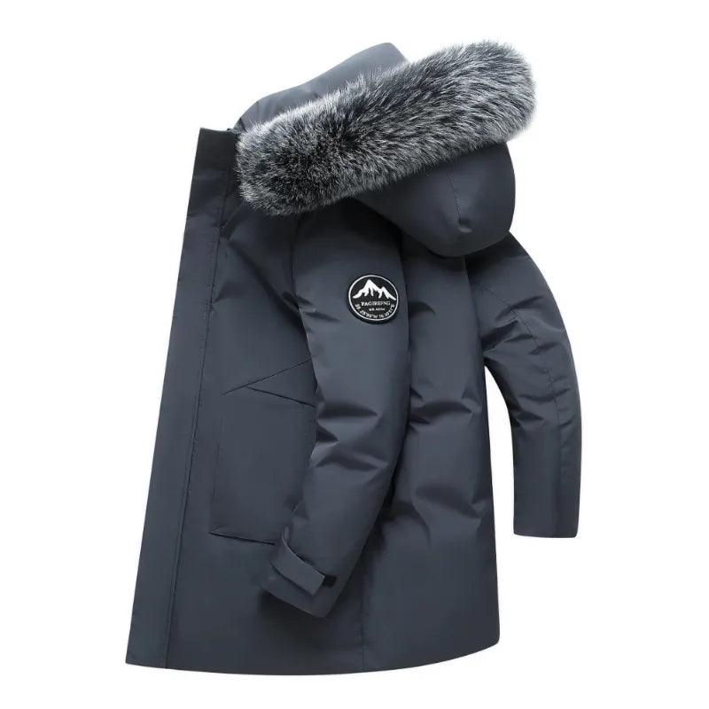 Autumn Winter Long Men Windproof Down Jacket Coats Mens Warm White Duck Down Hooded Jacket Parkas Multi Pockets Overcoat Male