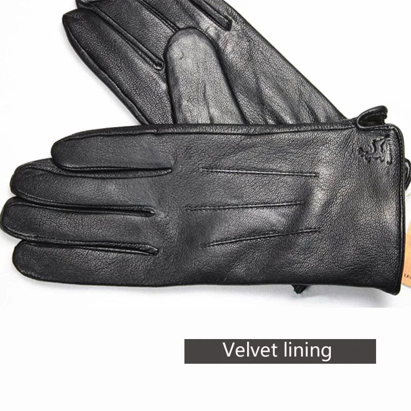 Men's Deer Skin Goat Skin Gloves Fashionable Driver's Autumn and Winter Thick Anti Cold and Warm Motorcycle Riding Gloves