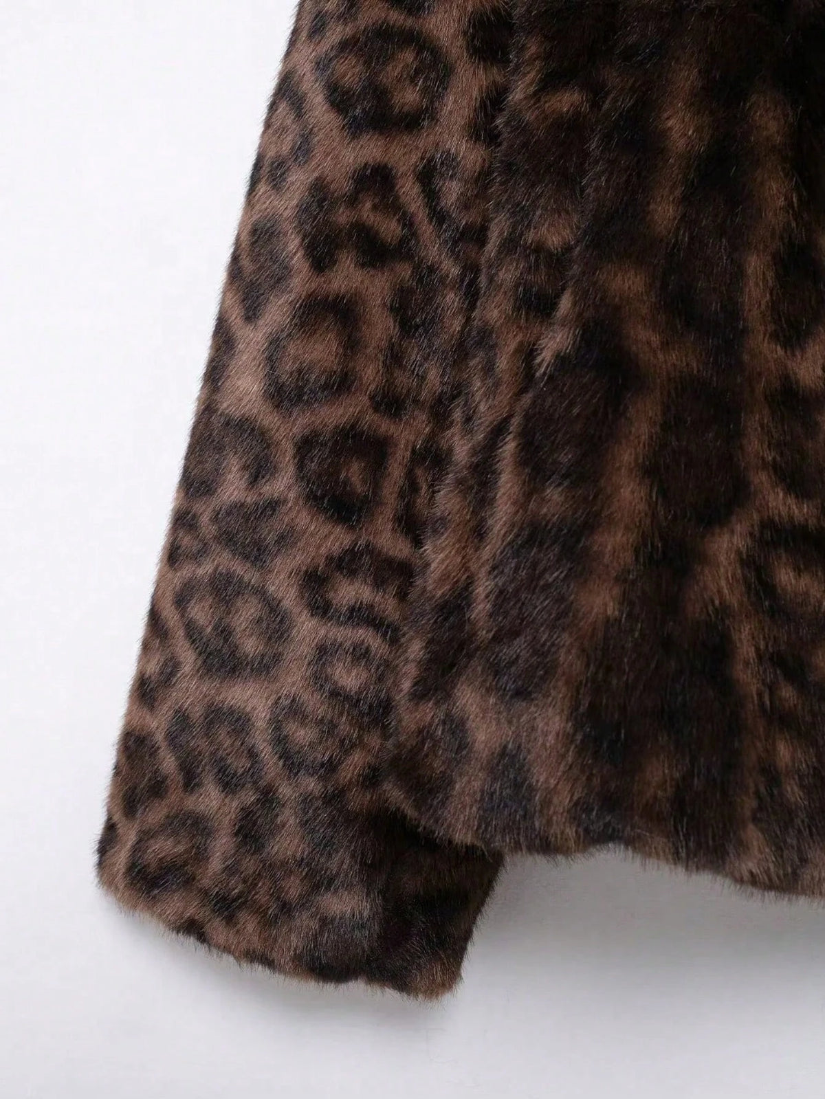 Women Leopard Print Faux Fur Short Coat with Large Lapel Collar