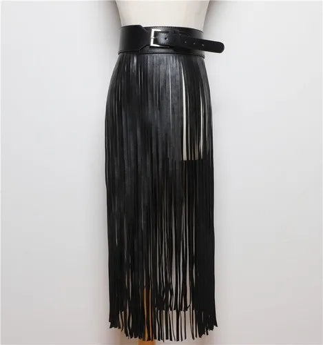 Street Shot Model Style Belt European American Fashion Extra Long Tassel Waistband Women's Waist Seal Leather Cummerbunds Skirt