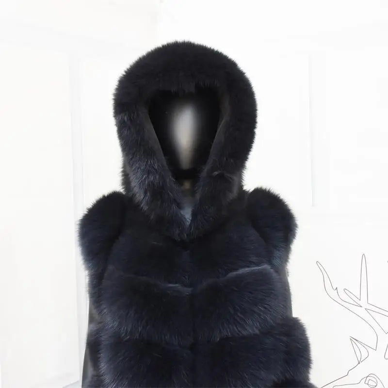 Lengthening Real Fox Fur Vest Natural Fur Coat for Jacket Female Coats Hood Waistcoat Long Fur Coats Real Fur Fox Vest Jacket