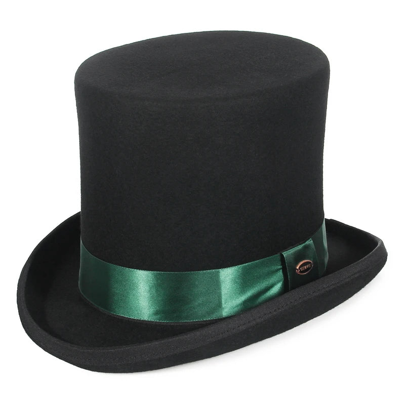 GEMVIE Haut-de-forme 17 cm en 100 % feutre de laine castor, chapeau haut de forme, melon, cylindre pour femmes et hommes, costume de Chapelier fou, chapeau de magicien