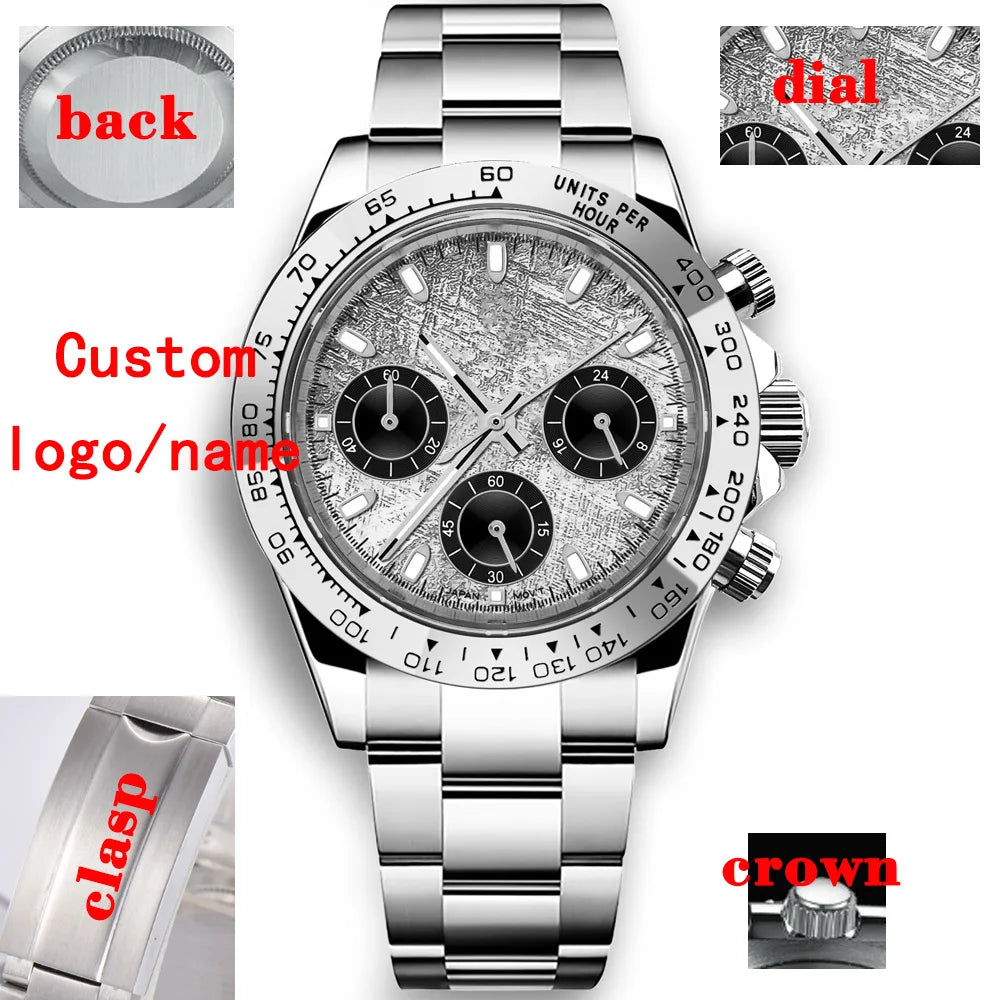 Custom Logo Quarts Watches VK63 Watch Gentleman Casual Fashion Luminous 5ATM Waterproof Chronograph Watches for Men High-Quality