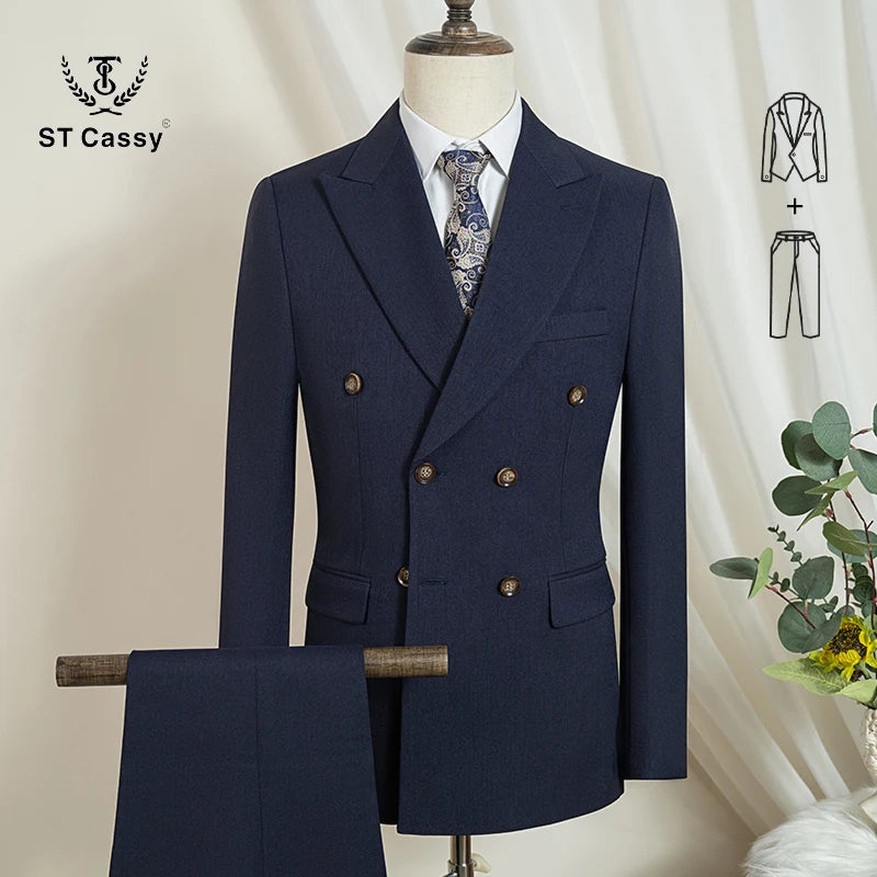 ST Cassy Navy Blue High Quality Luxury Men's Suit 2 Piece Set Elegant Wedding Groom Suit for Men Stylish Business Office Suit