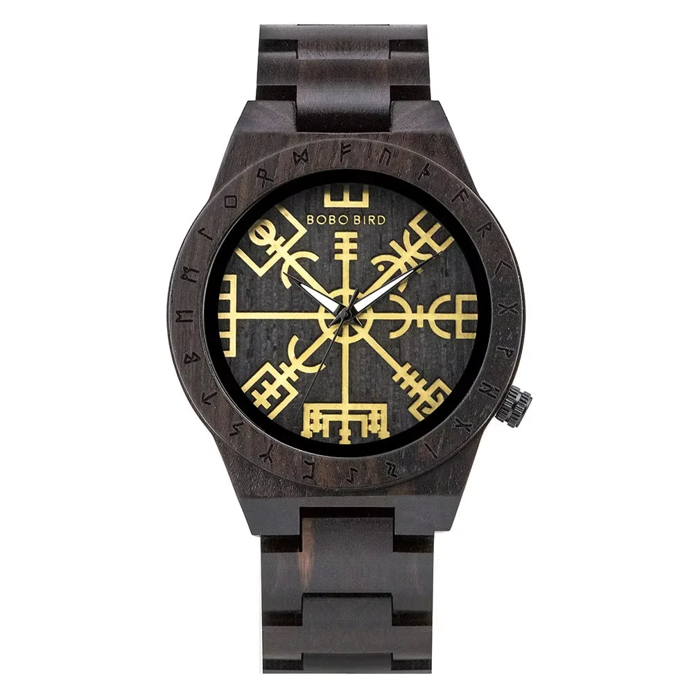 BOBO BIRD Wooden Watch Men Watches Luxury Retro Ebony Wristwatch Timepiece Compass Clock Customize Great Gift Box Reloj Hombre