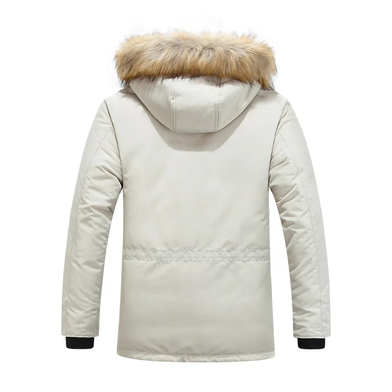 Parka de invierno con forro de piel y capucha para hombre, chaqueta de plumón de pato, abrigo cortavientos, prenda de abrigo gruesa para exteriores, resistente hasta -30 grados