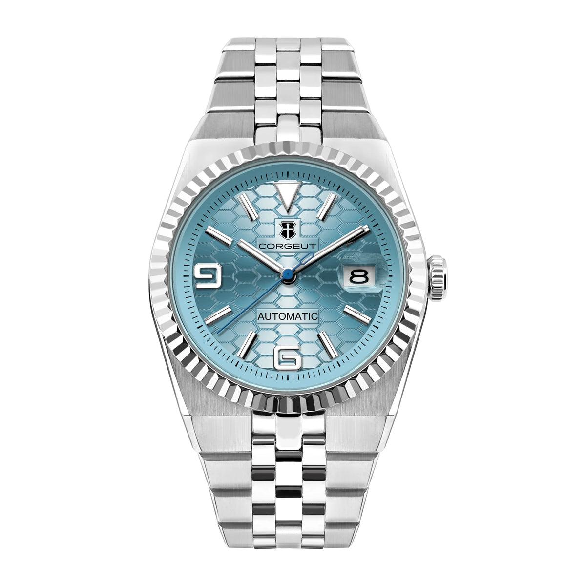 CORGEUT NH35A 8215 Automatic Watch Men Ice Blue Honeycomb Dial Sapphire Glass 100M Waterproof Luminous 316L Steel Wristwatch