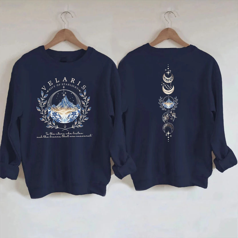 Bluza Velaris ACOTAR, nadruk na przodzie i tyle, bluza z kapturem Night Court, bluza bez kaptura Sarah J. Maas