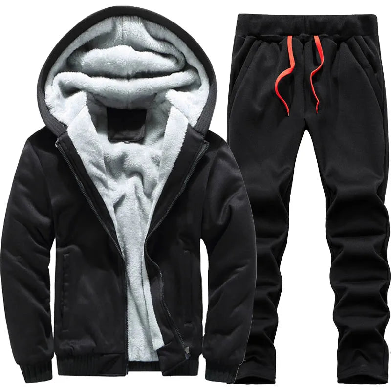 Chaquetas de invierno para hombre, chaqueta gruesa y cálida, ropa deportiva de marca, abrigo, pantalones, color sólido, forro polar, cremallera, con capucha, manga larga, ropa de abrigo masculina