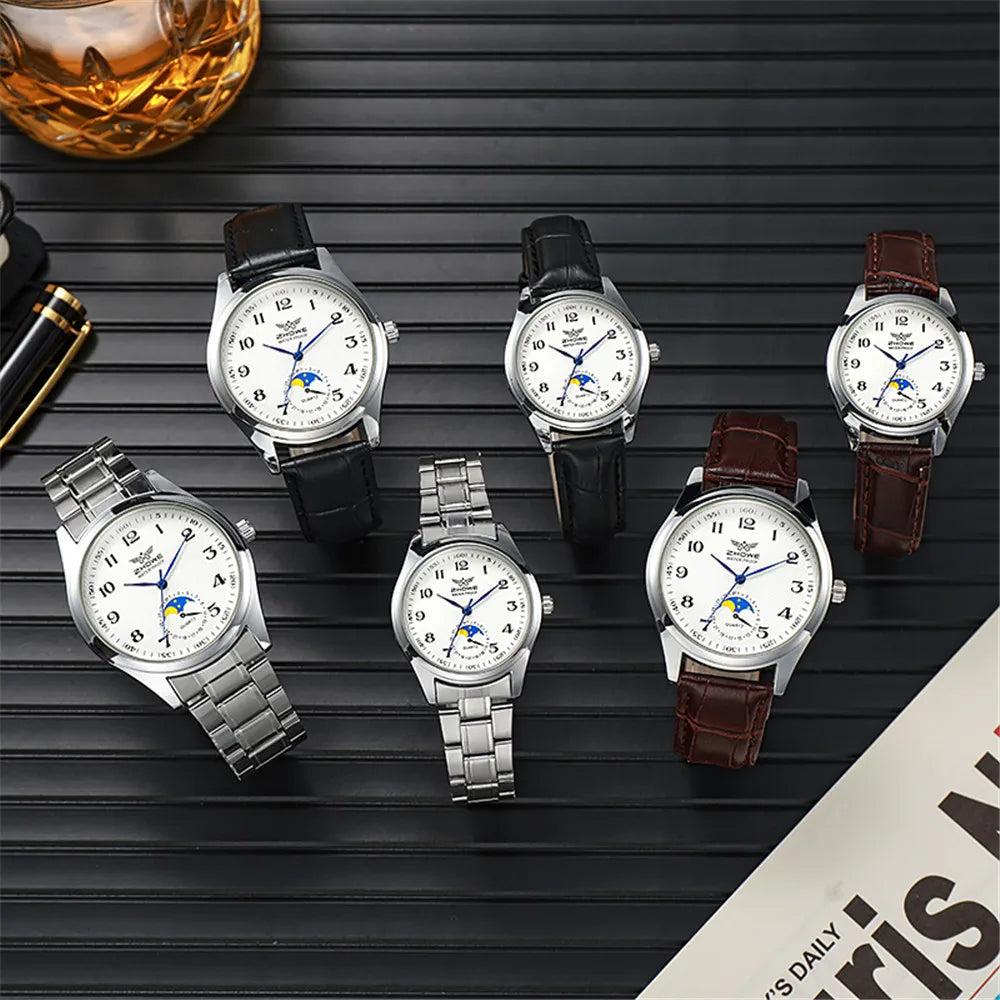 Fashion 2025 New Couple's Watch Simple Calendar Digital Quartz Watch Casual Black Leather Ladies Clock Dress Watches