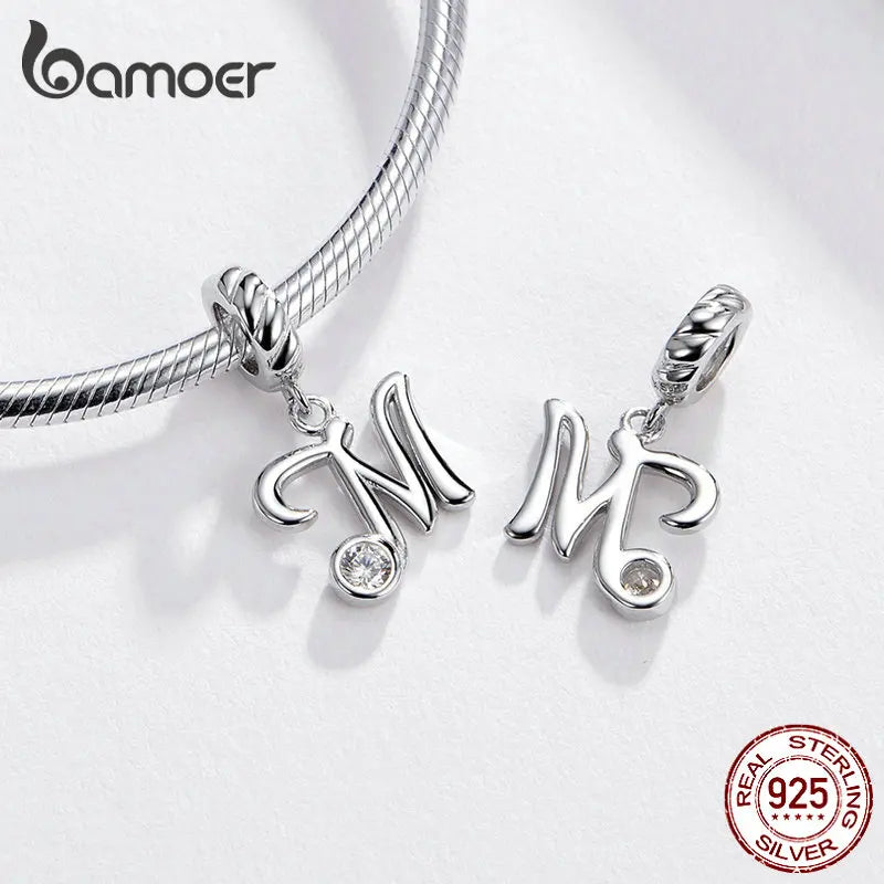 BAMOER 26 Letters Alphabet Pendant 925 Sterling Silver Handwritten Language Pendants Charm for Bracelets and Necklace SCC1183
