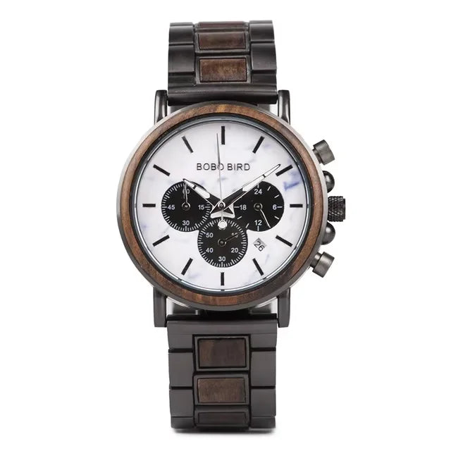 BOBO BIRD Wooden Watch Men's Quartz Wristwatch Military Chronograph Top Fashion Waterproof Clcok Great Gift Box Reloj Hombre