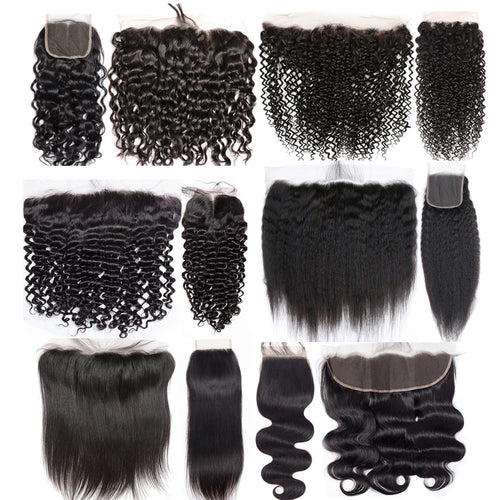 12A Lace HD Transparent Frontal 13x4 Water Wave 4x4 Closure Människohår Brasiliansk Loose Closure Deep Water Kinky Curly Rakt