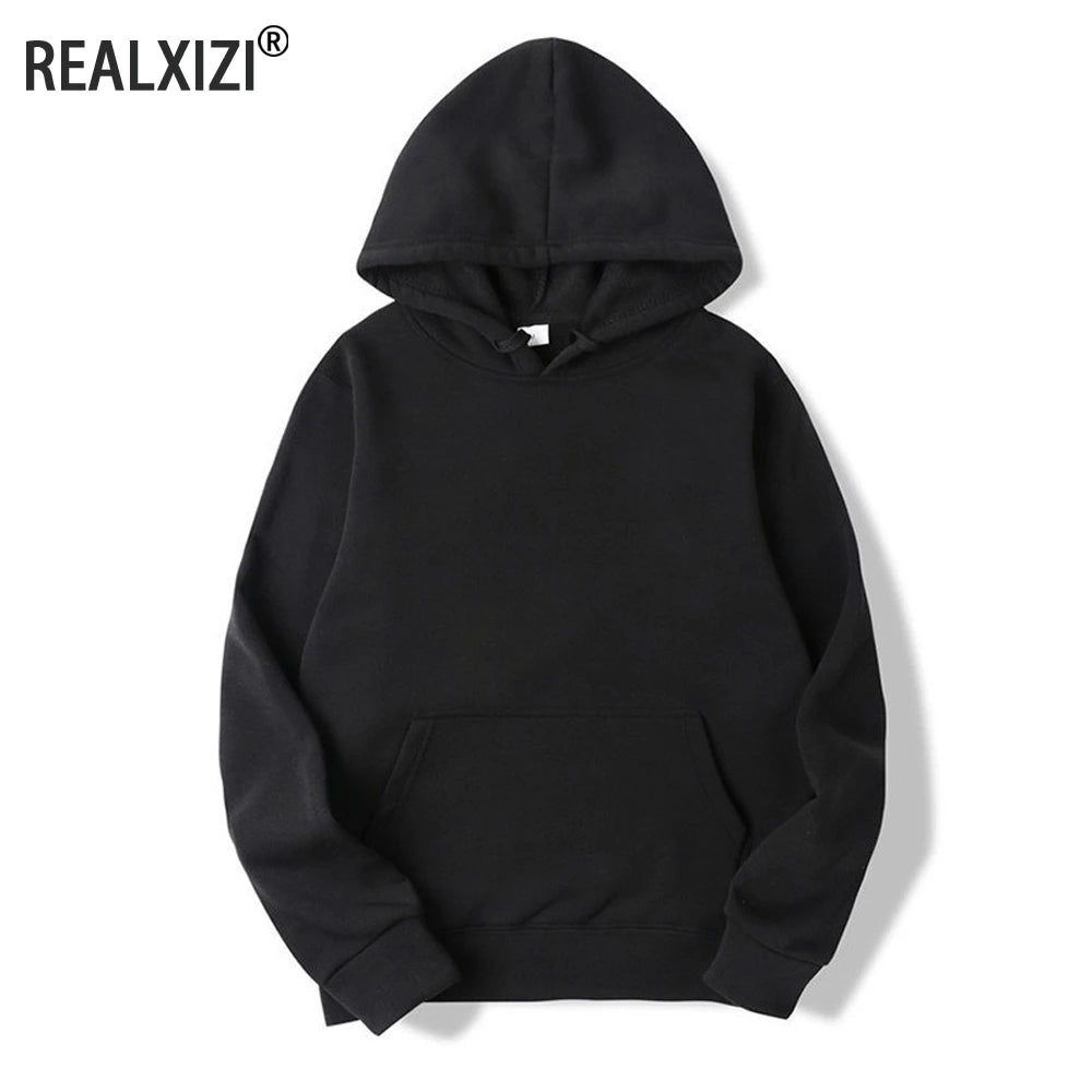 Herr- och damtröjor med huva, pullover för vår och höst, vardaglig huvtröja, enfärgade hoodies, oversize svart tröja för herrar