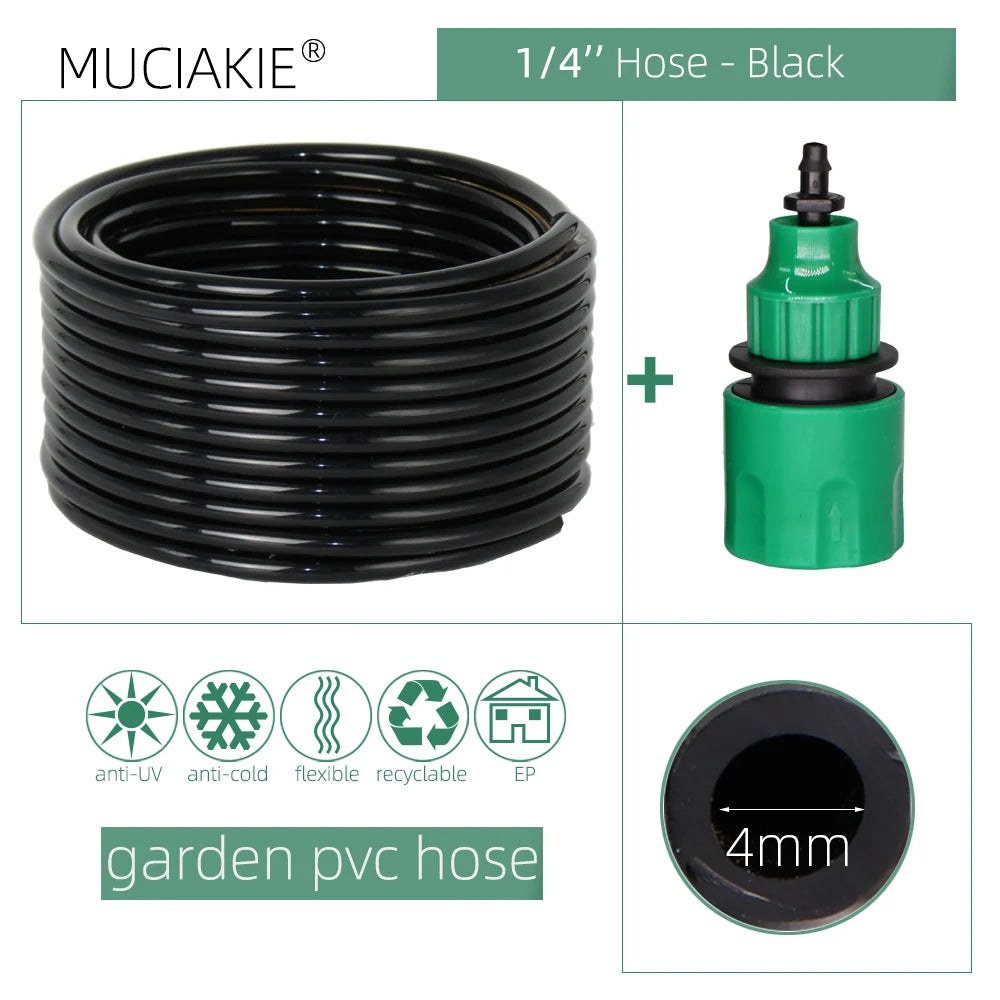 Manguera de agua para jardín de 10/20/25/40 metros, 4/7 mm, con conector rápido, tubo de riego por microgoteo y nebulización, manguera de PVC de 1/4'', nueva.