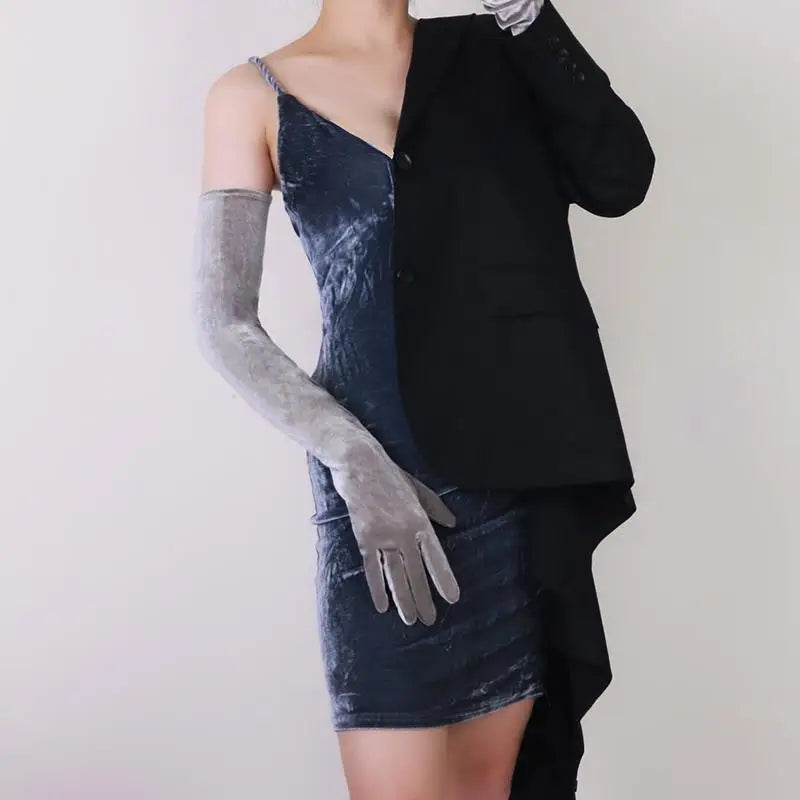 Guantes de terciopelo de 70 cm extralargos, negros, de ópera, para mujer, de terciopelo cisne de alta elasticidad, con pantalla táctil, guantes de noche para mujer WSR26