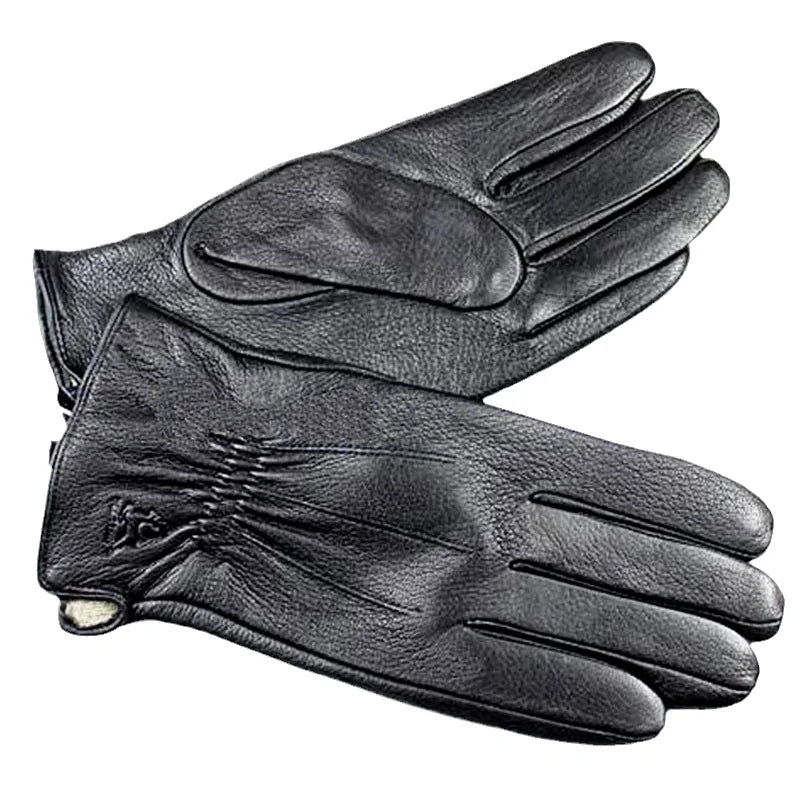 Men's Deer Skin Goat Skin Gloves Fashionable Driver's Autumn and Winter Thick Anti Cold and Warm Motorcycle Riding Gloves