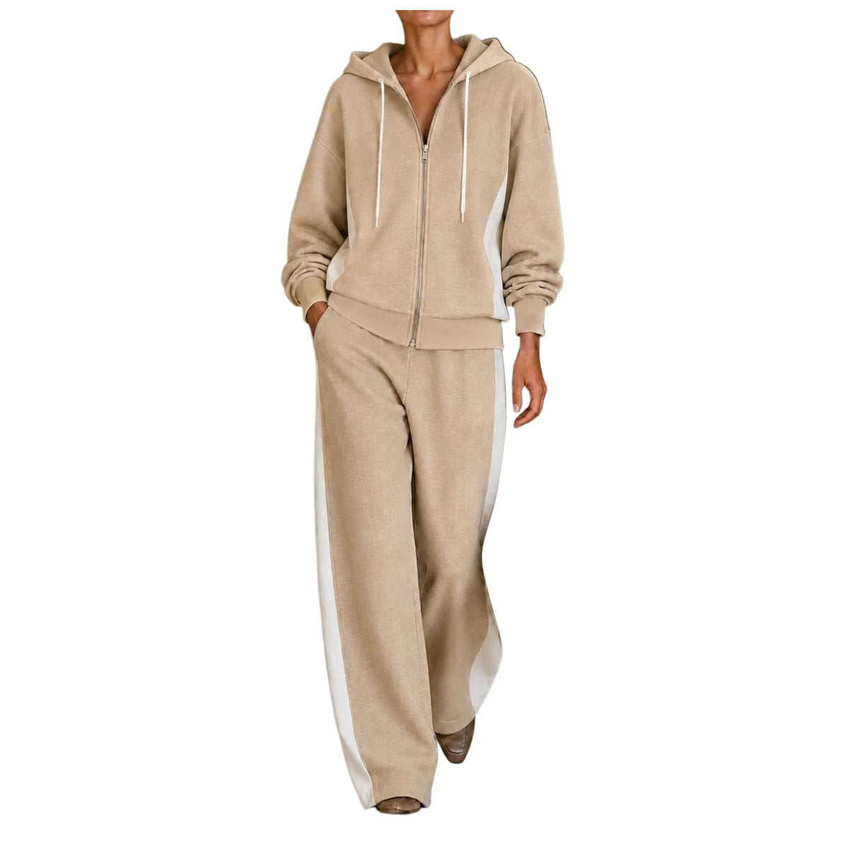 Conjunto deportivo de 2 piezas para mujer en poliéster con sudadera con cremallera y pantalones holgados