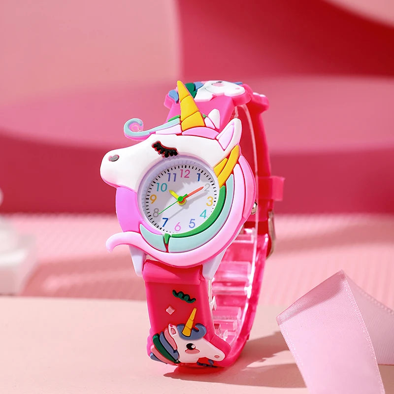 Nuevo reloj de cuarzo para niños y mujeres con diseño de dibujos animados, informal, a la moda, con correa de silicona, motivos de unicornio, Saturno, arcoíris y meteoritos