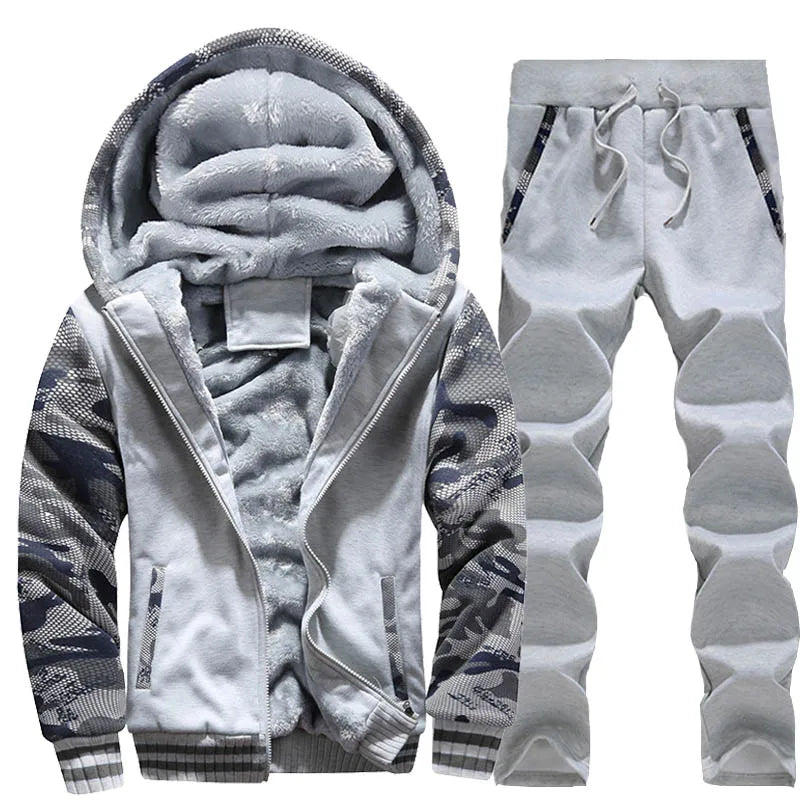Chaquetas de invierno para hombre, chaqueta gruesa y cálida, ropa deportiva de marca, abrigo, pantalones, color sólido, forro polar, cremallera, con capucha, manga larga, ropa de abrigo masculina