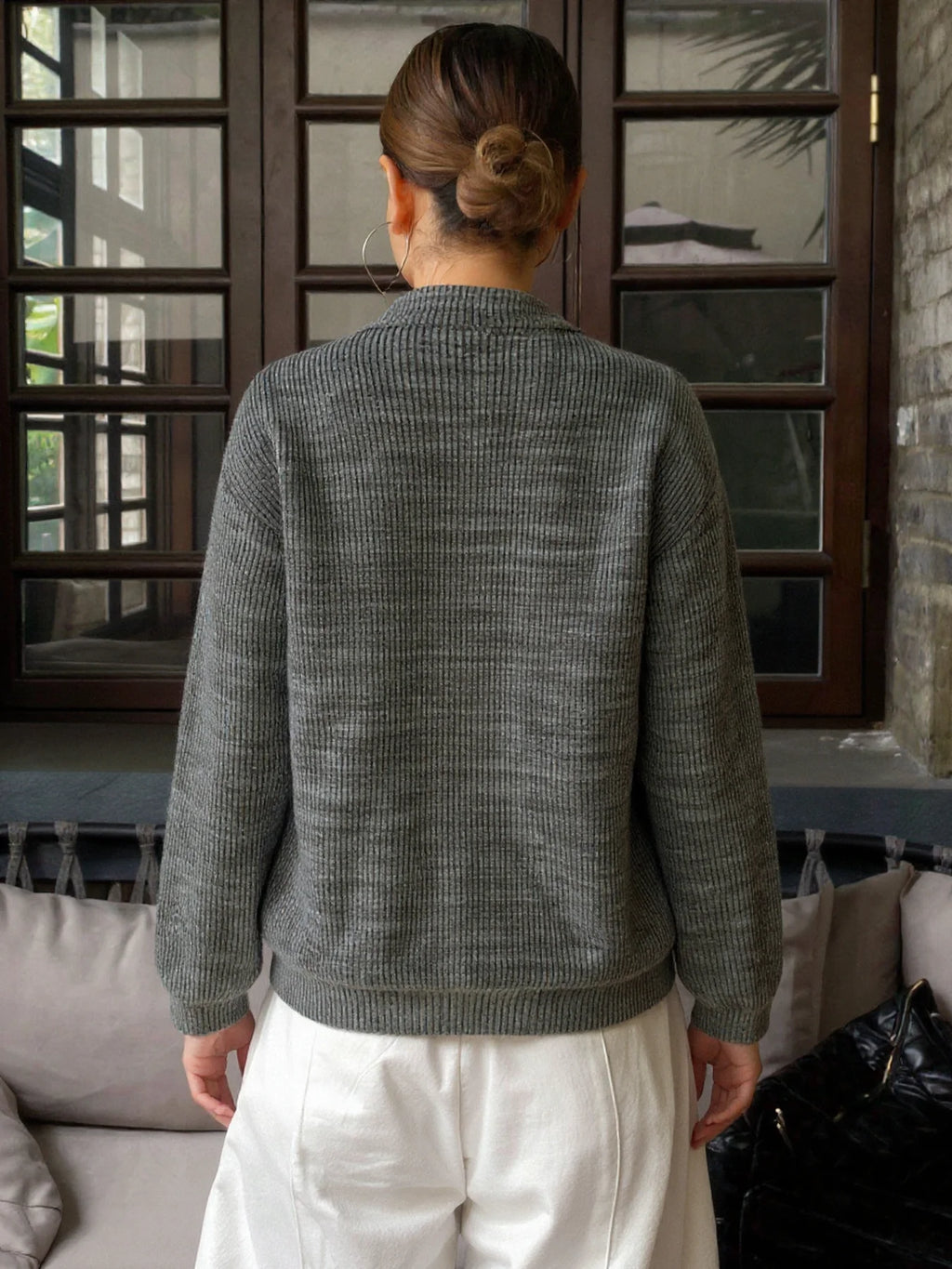 Women’s Long Sleeve Collared Top, Half Zip Everyday Pullover for Street Style and Going Out, Comfortable Loose Cut with Clean Lo
