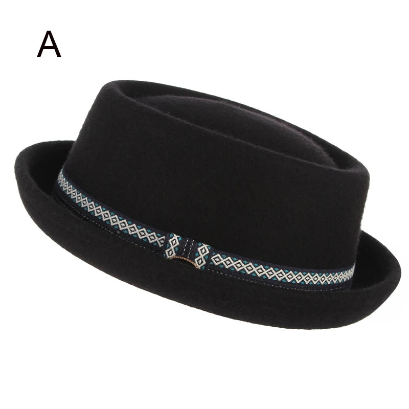 GEMVIE Classic 100% Wool Soft Felt Pork Pie Hat Fedora for Men Women Autumn Winter Wool Hat Curved Brim Men Dress Hats