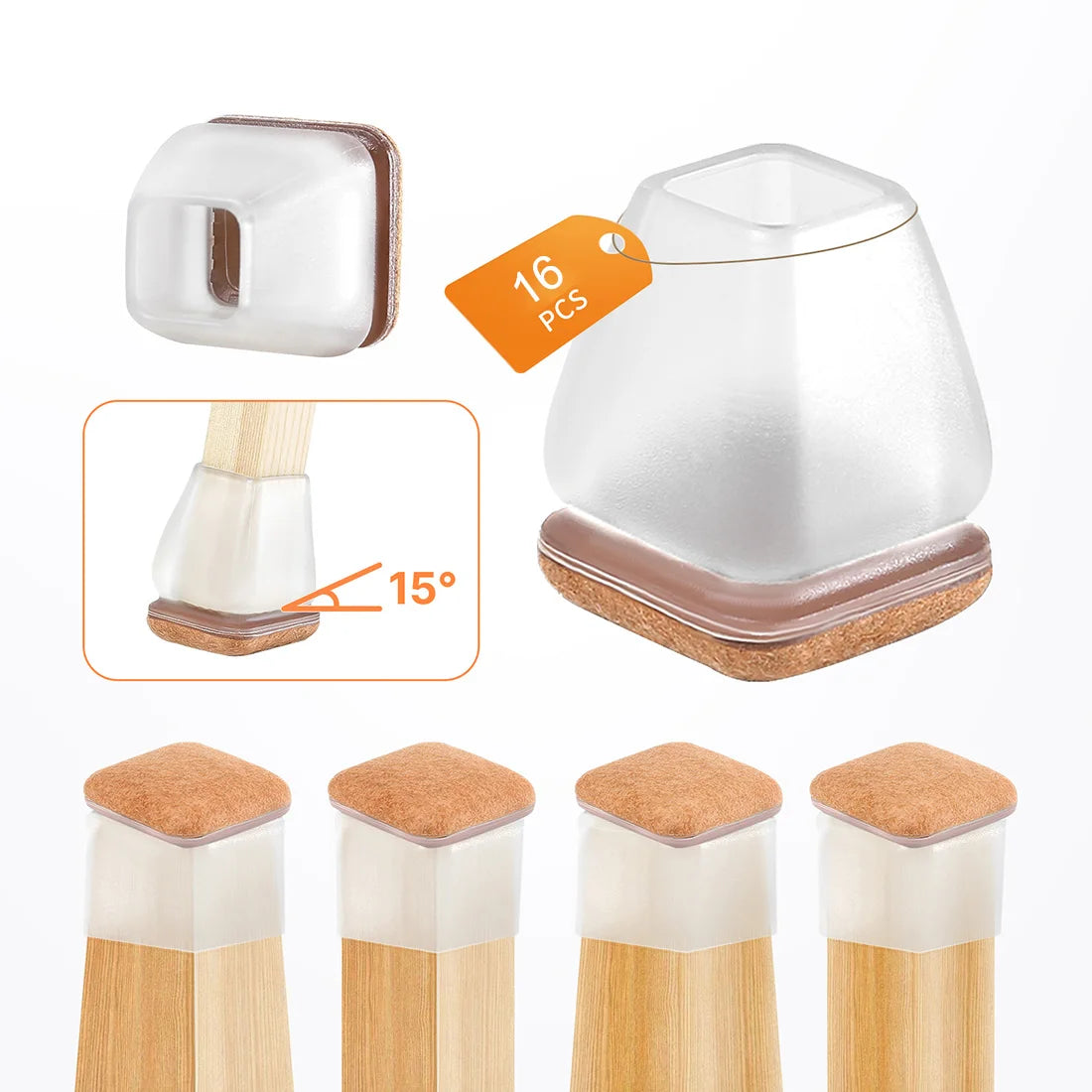 16PCS Chair Leg Floor Protectors With Thick Wrap Felt Pads Silicone Furniture Foot Cover Table Feet  Protect Floors