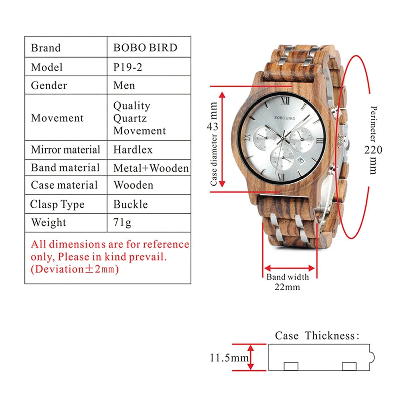 Custom Wood Watch BOBOBIRD Personalized Name Brand BOBOBIRD Chronograph Military Quartz Wristwatch With Wooden Box Dropshipping
