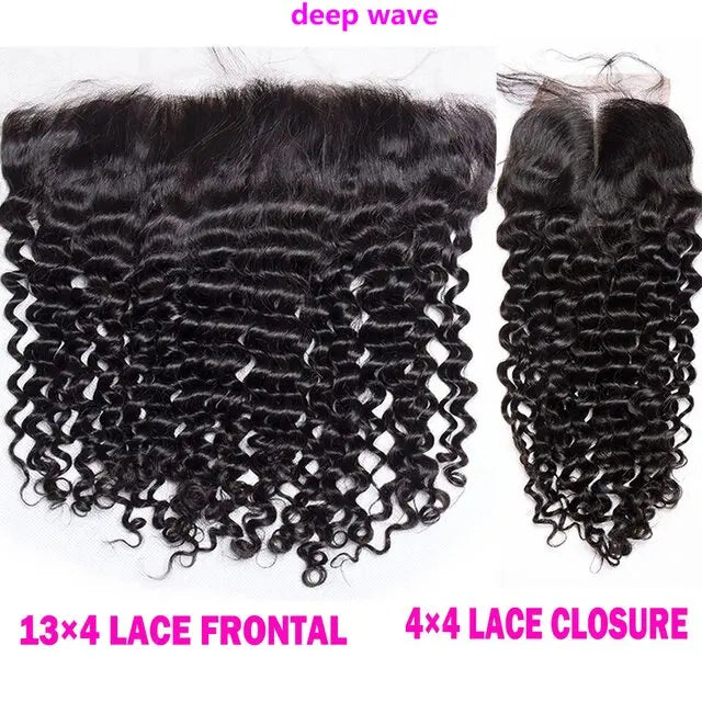 12A Lace HD Transparent Frontal 13x4 Water Wave 4X4 Closure Human Hair Brazilian Loose Closure Deep Water Kinky Curly Straight