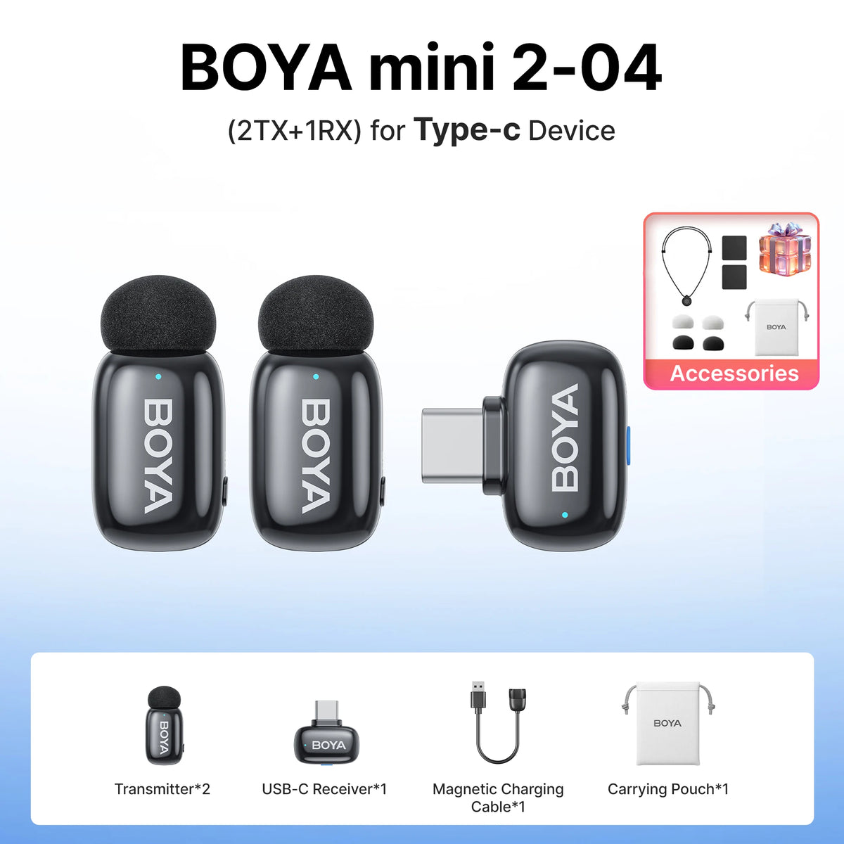 Micrófono de solapa inalámbrico BOYA Mini 2 con reducción de ruido por IA
