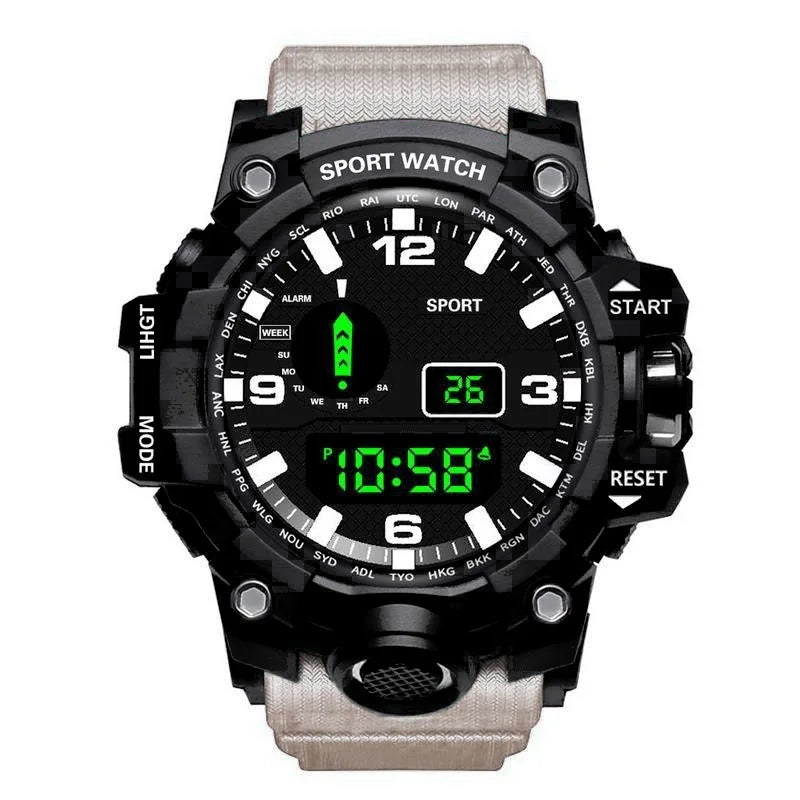 Reloj de pulsera electrónico deportivo de moda para hombre, reloj militar para niños con esfera grande multifuncional, impermeable y luminoso con alarma