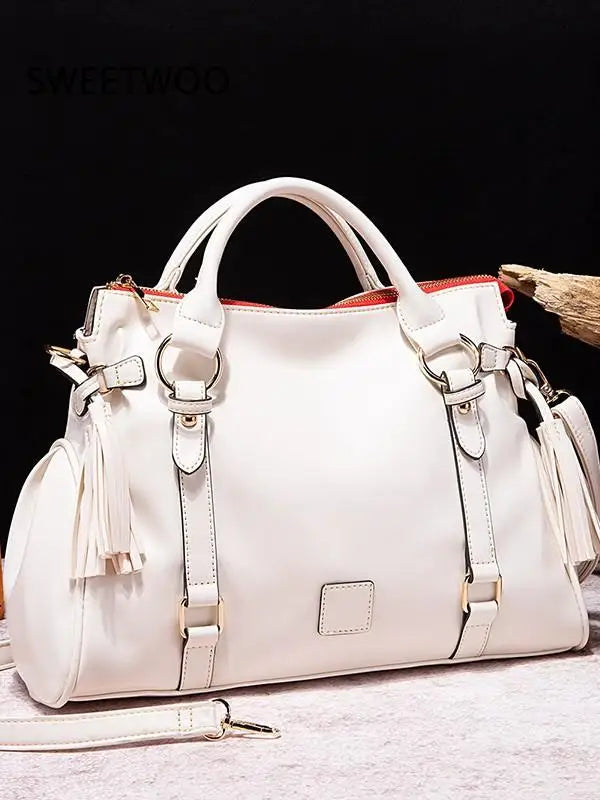 Leather Oversized Slouchy Tote Bag with Metal Buckles for Women
