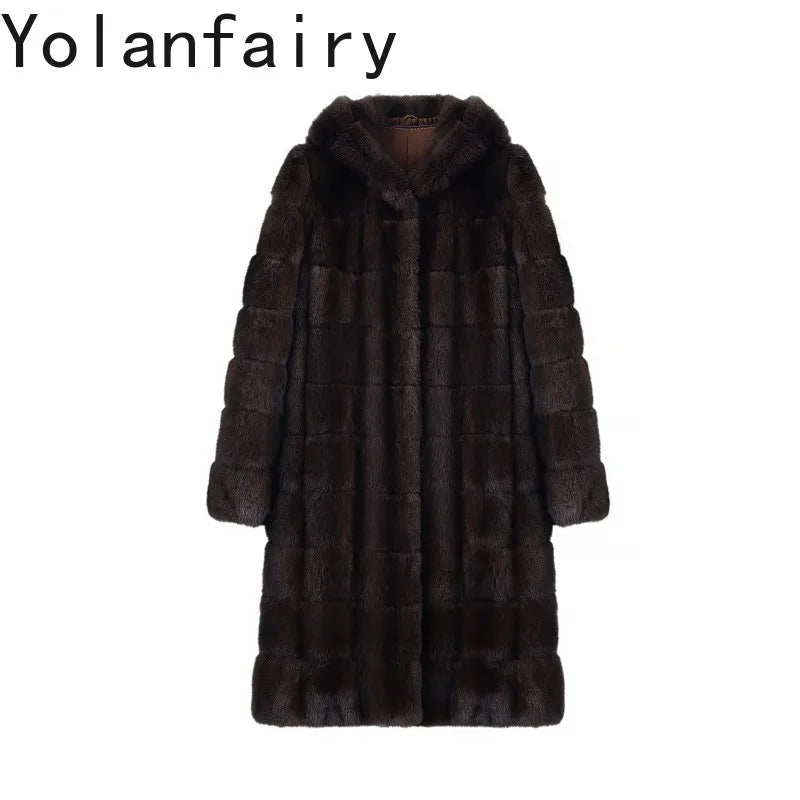 YOLANFAIRY High-End 100% Natural Sable Fur Coat Woman Luxury Winter With Hood Whole Sable Real Fur Jacket Women Long Fur Coats