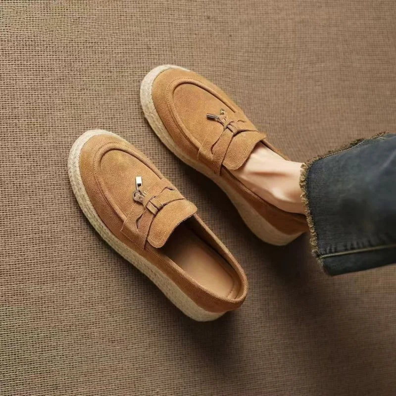 Women's Suede Platform Espadrille Loafers with Hidden Heel