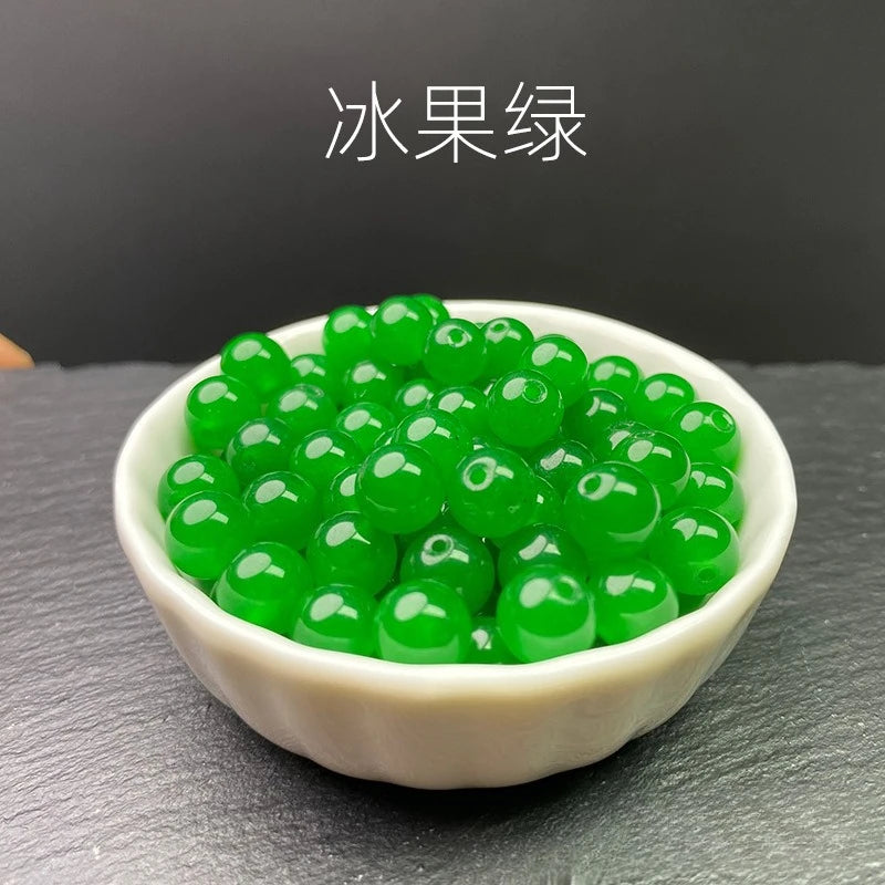 10pc Natural Jade Green Bead Bracelet DIY Bracelet Earrings Jewellery Accessories Hand-Carved Lucky Amulet Fashion Best Gift