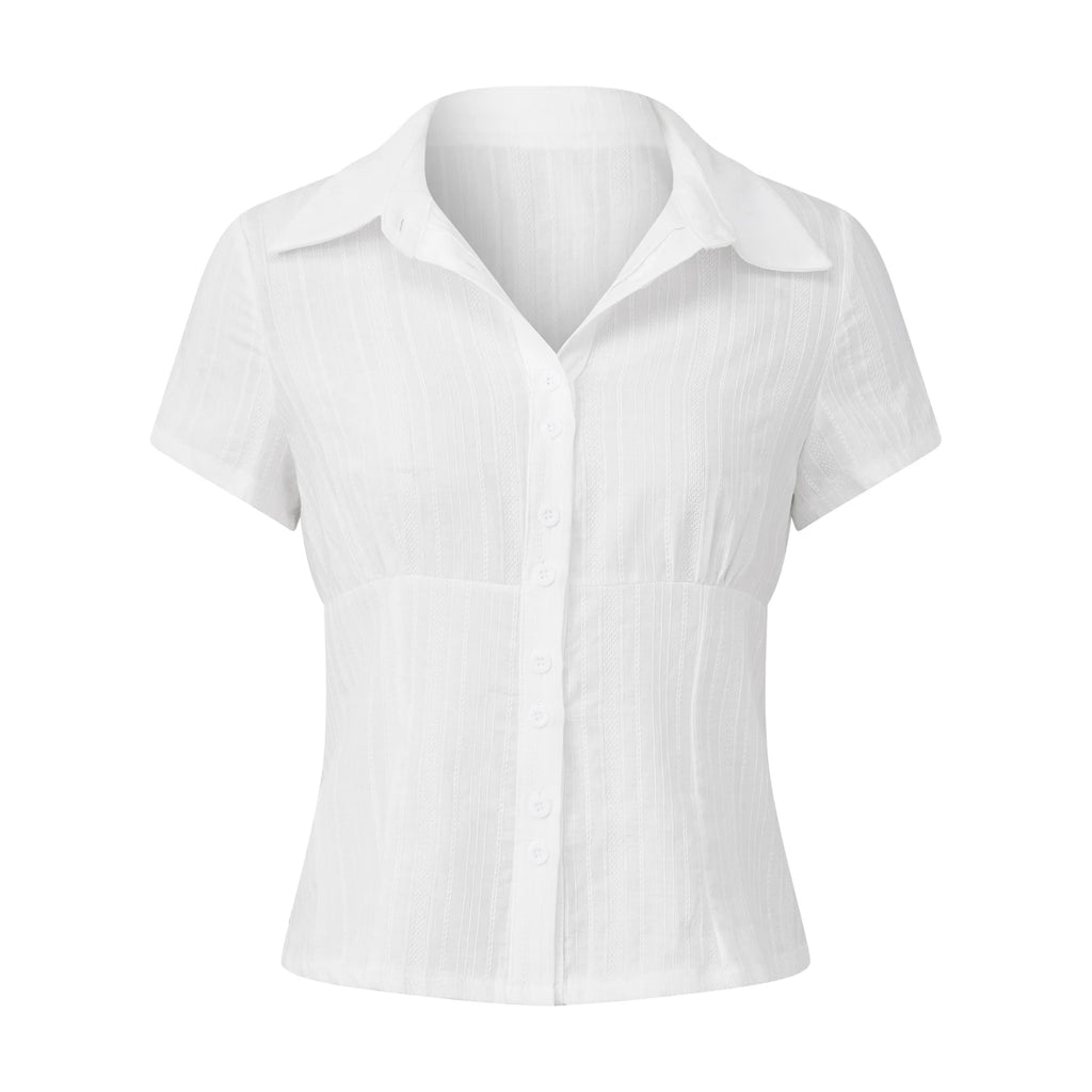Women's White Slim Fit Button-Up Cotton Polyester Shirt