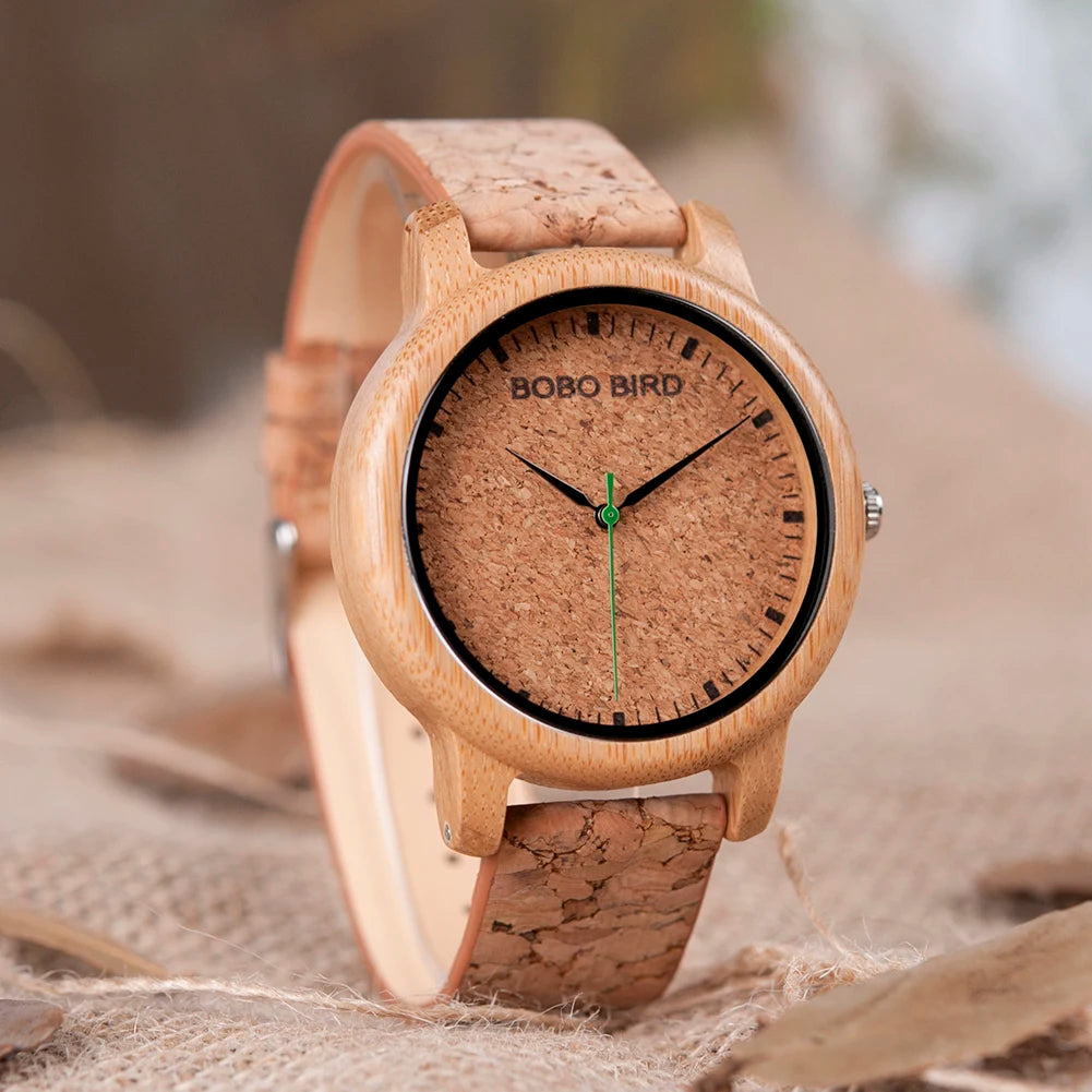 Relojes para parejas BOBO BIRD, relojes de madera, correa de corcho hecha a mano, reloj de bambú para mujer, de lujo en caja, logotipo personalizado, envío directo