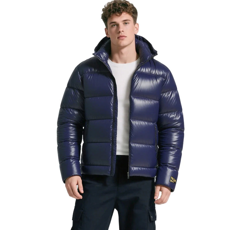 New Glossy Parkas Black Gold Short Cotton Jacket Mens Winter Shiny Parkas Warm Jacket With Hood Casual Quilted Puffer Jackets