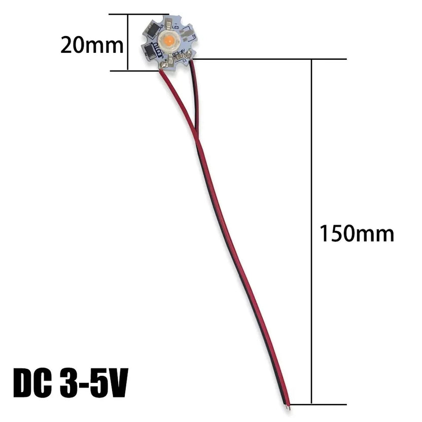 1W 3W LED-ljusplatta, DC3-5V/6-12V/12-24V, drivrutinsfritt ljuschip, batteridriven ljuskälla med 15 cm kabel för gör-det-själv-lampa