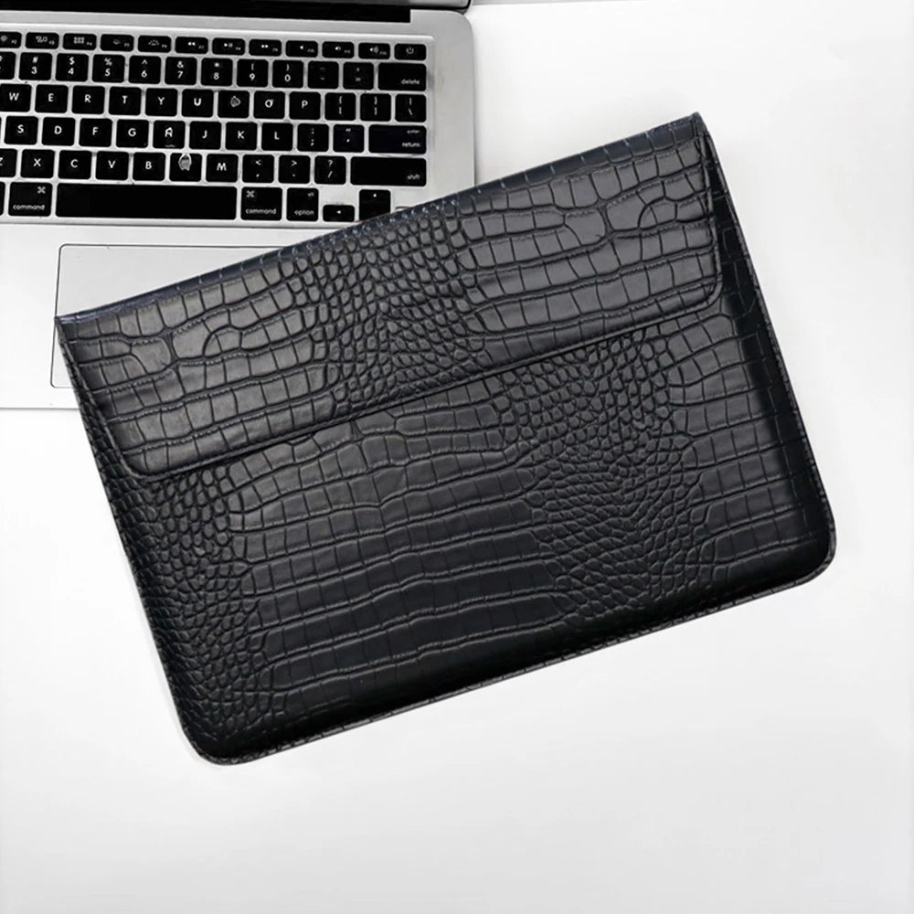 Customized Letter Crocodile PU Leather Men's Laptop Case Bag 13.3/15.4 Pro Laptop Stand Cover Case, Unisex