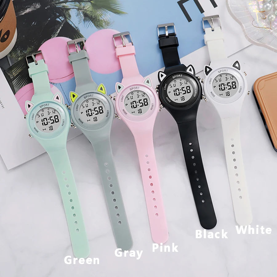 NUEVO Reloj deportivo 3D con orejas de gato para niños, relojes electrónicos para niñas y niños, reloj de pulsera digital LED luminoso e impermeable para estudiantes, regalos