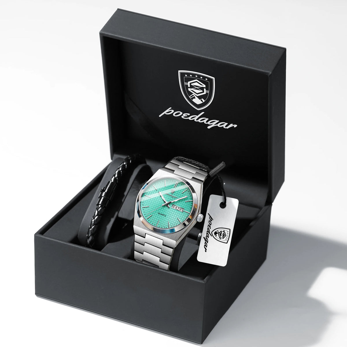 POEDAGAR Fashion Couple Watch Waterproof Stainless Steel Men Wristwatch Luminous Date Week Quartz Watches for Boyfriend+Gift Box