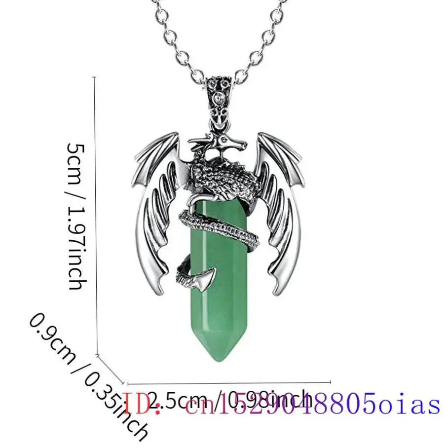 Green Jade Dragon Pendant Crystal Agate Tibet Silver Necklace Jewelry Gift Yoga Energy Natural Amulets Talismans Meditation