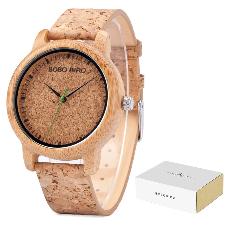 Relojes para parejas BOBO BIRD, relojes de madera, correa de corcho hecha a mano, reloj de bambú para mujer, de lujo en caja, logotipo personalizado, envío directo